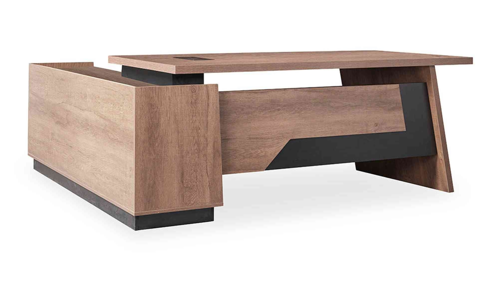 SUTTON Executive Desk with Right Return 180 - 200cm - Warm Oak & Black