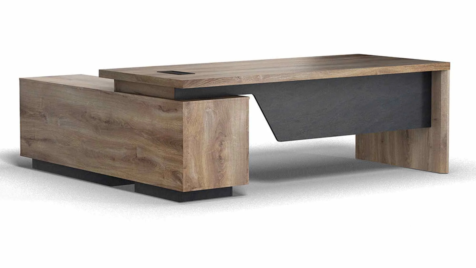 BALDER Executive Desk with Right Return 2.2 - 2.4m - Warm Oak & Black