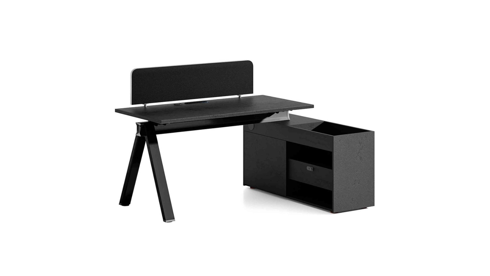 Innovatec Dolan Black Concrete 1.4 - 1.6m Right Return Executive Desk Workstation