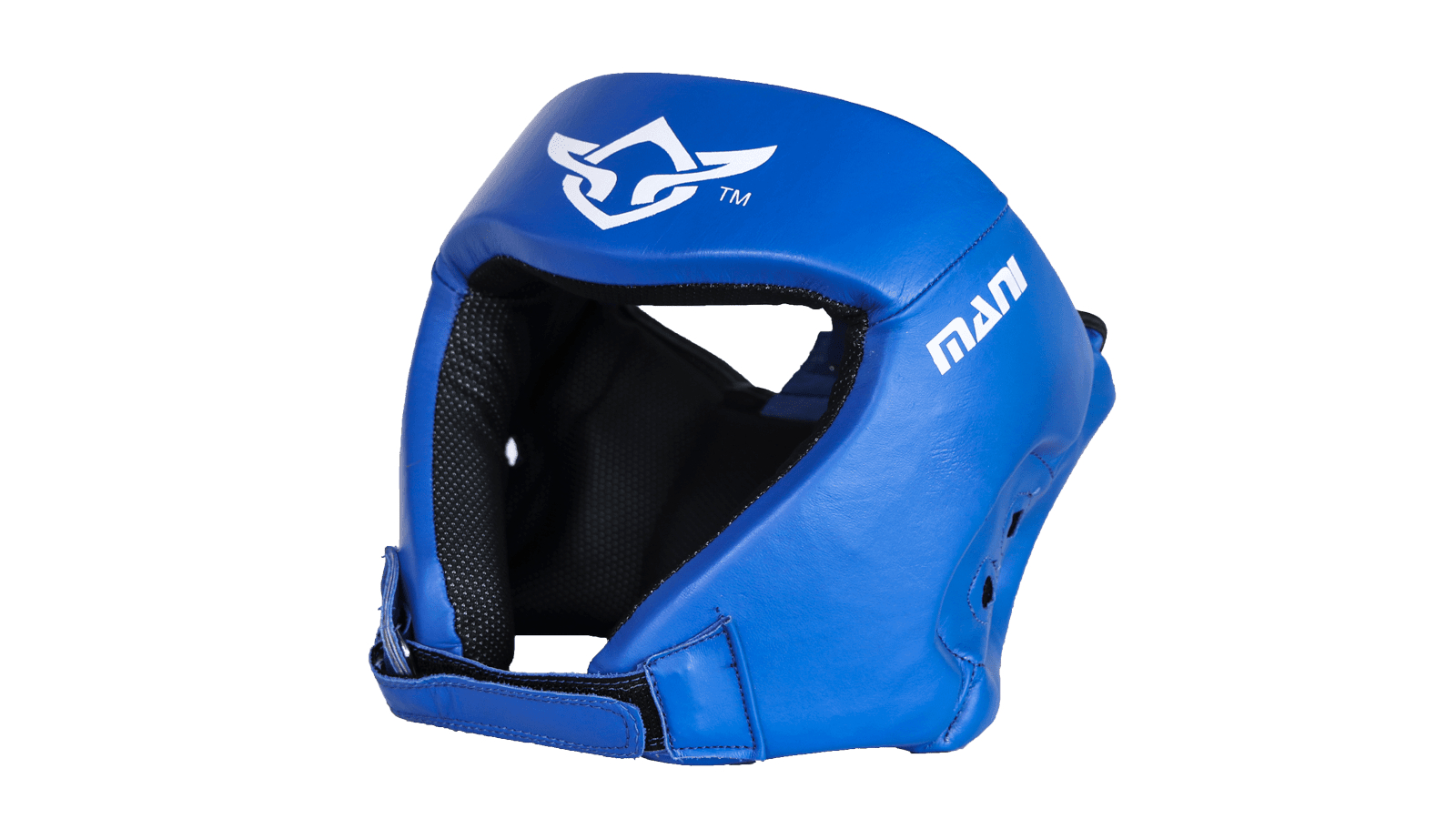 Mani Sports Leather Blue Open Face Pre-Moulded Head Guard - X-Large