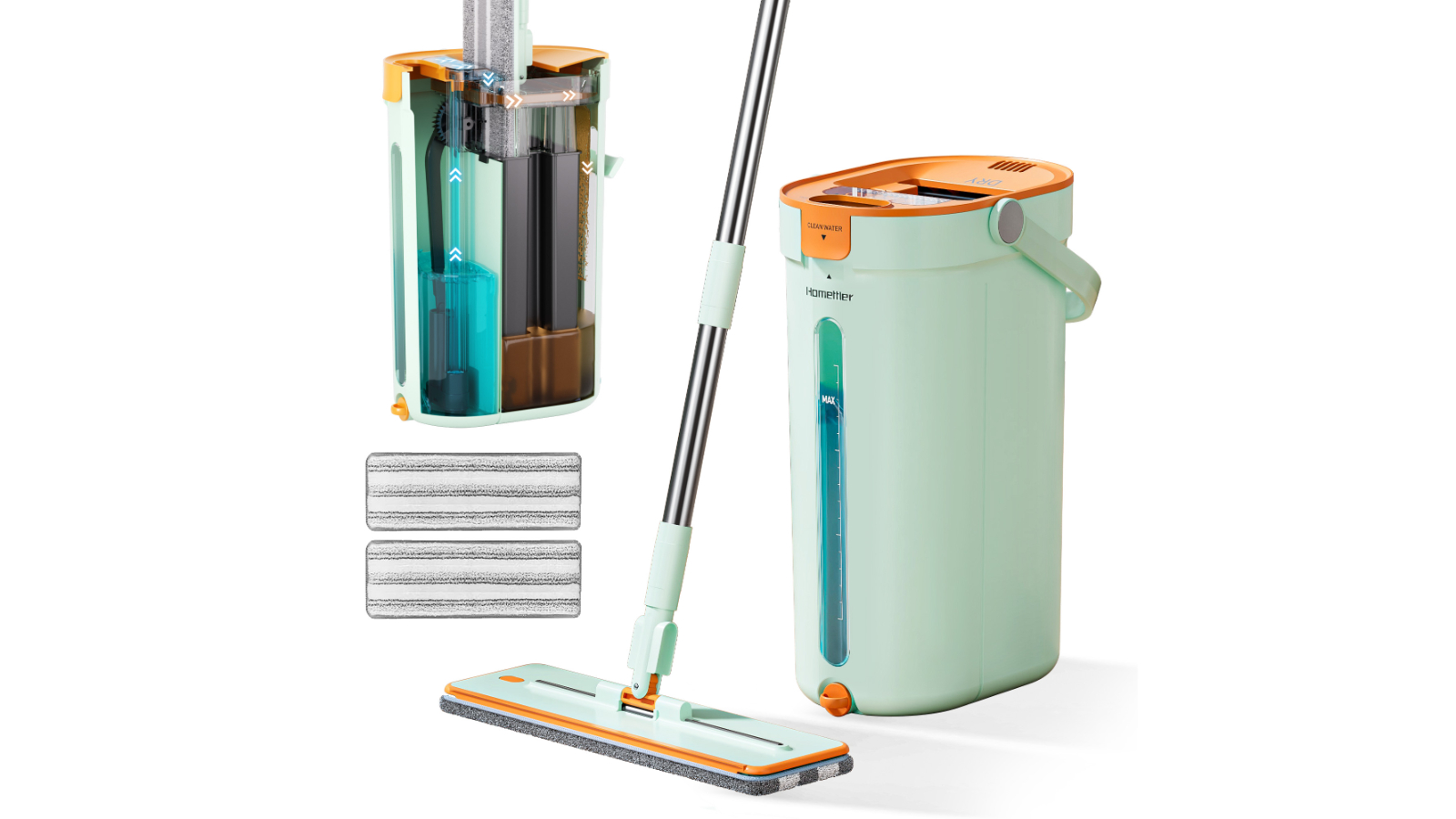 New Oriental Mop/Bucket Set with Clean/Dirty Water Separation - Light Green