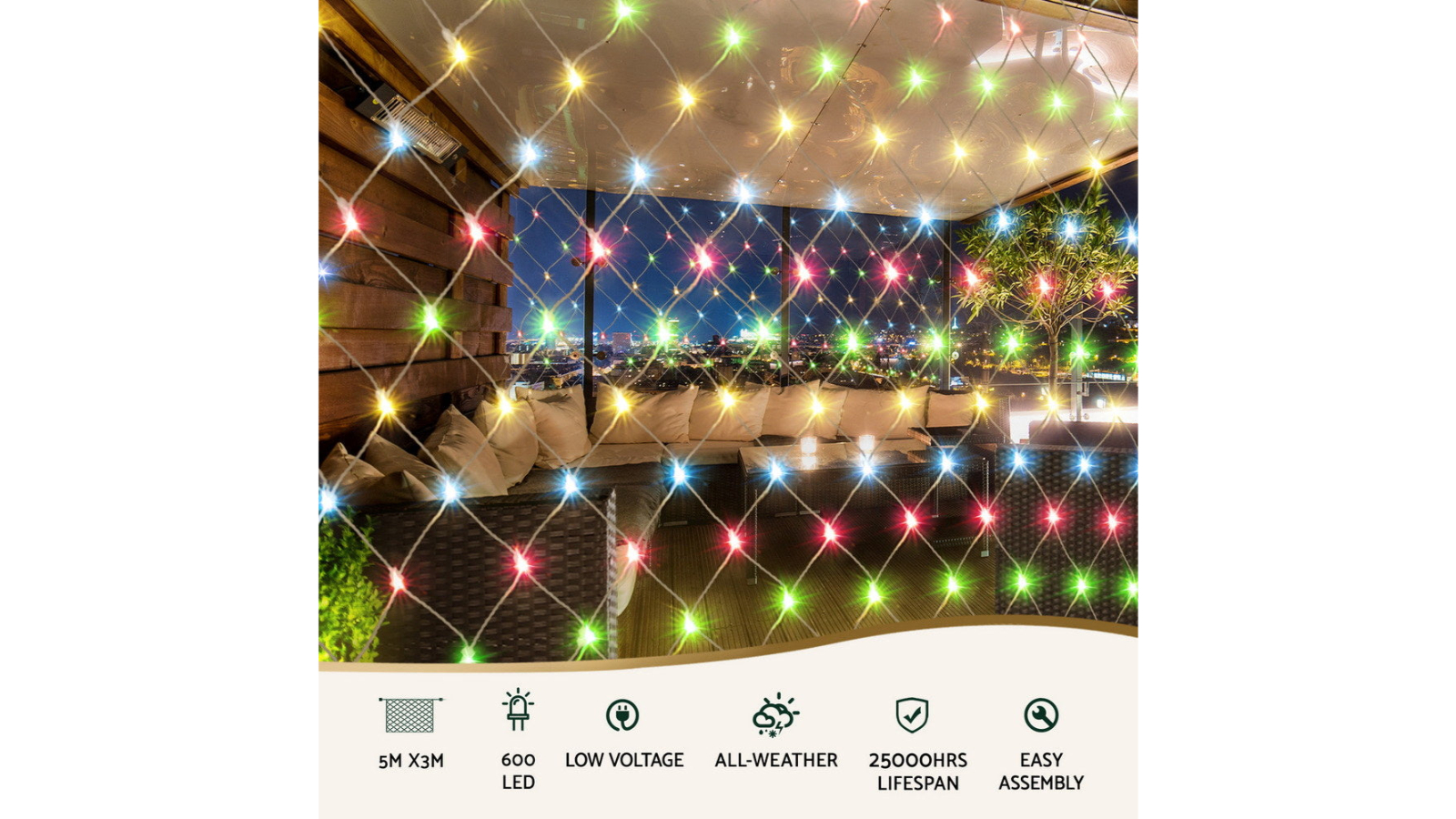 YS 600 LED Colourful Beads Net String Christmas Light - 5 x 3metre