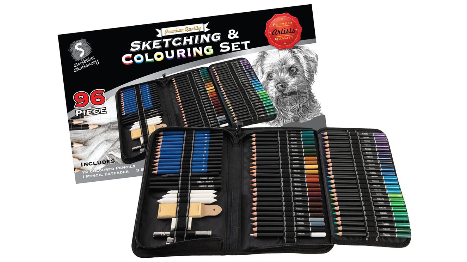 Scribbles Stationery 96 Piece Sketching and Colouring Set