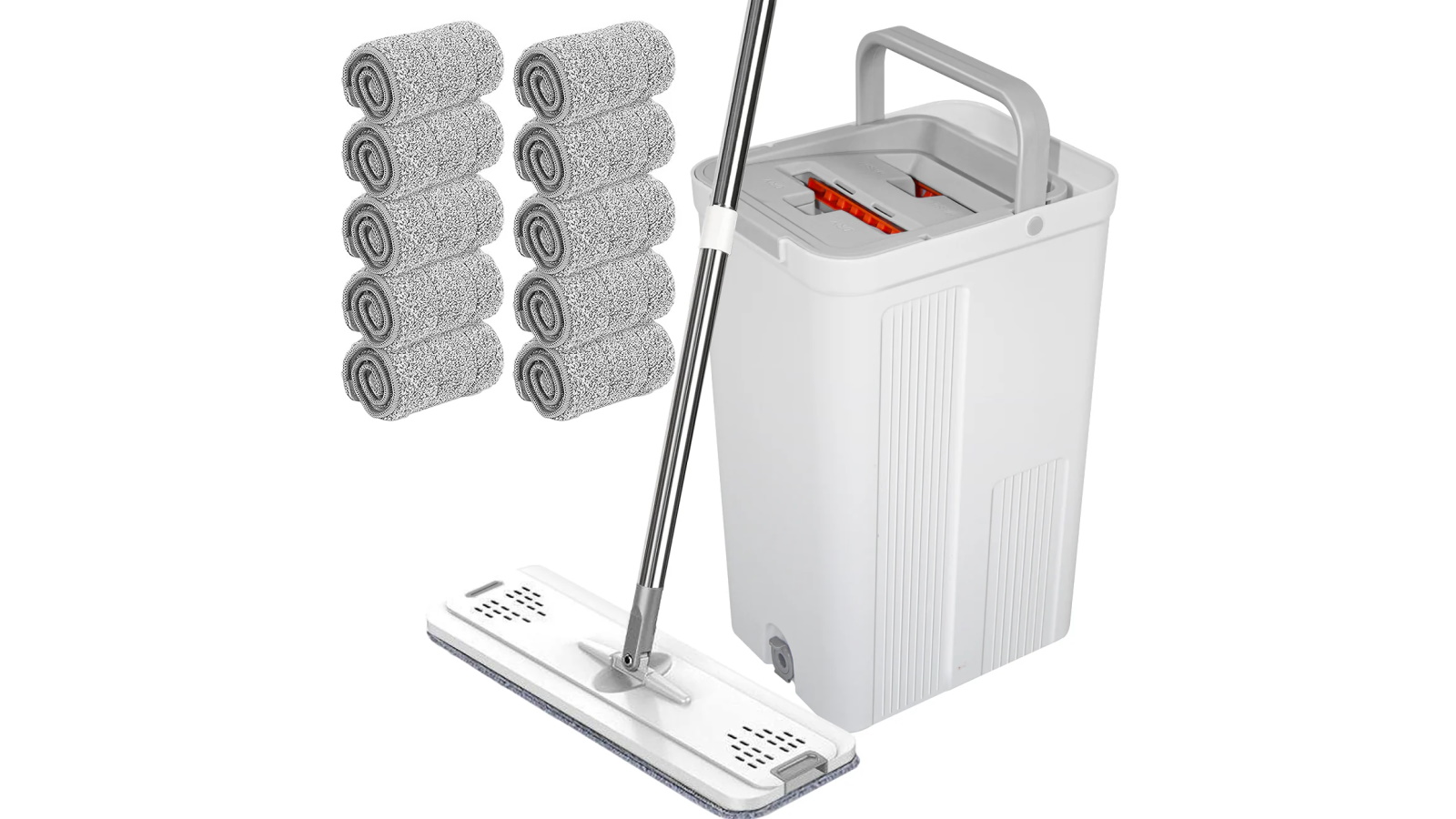 Rotatable Microfiber Flat Mop and Bucket Floor Cleaning Set with 10 Pads