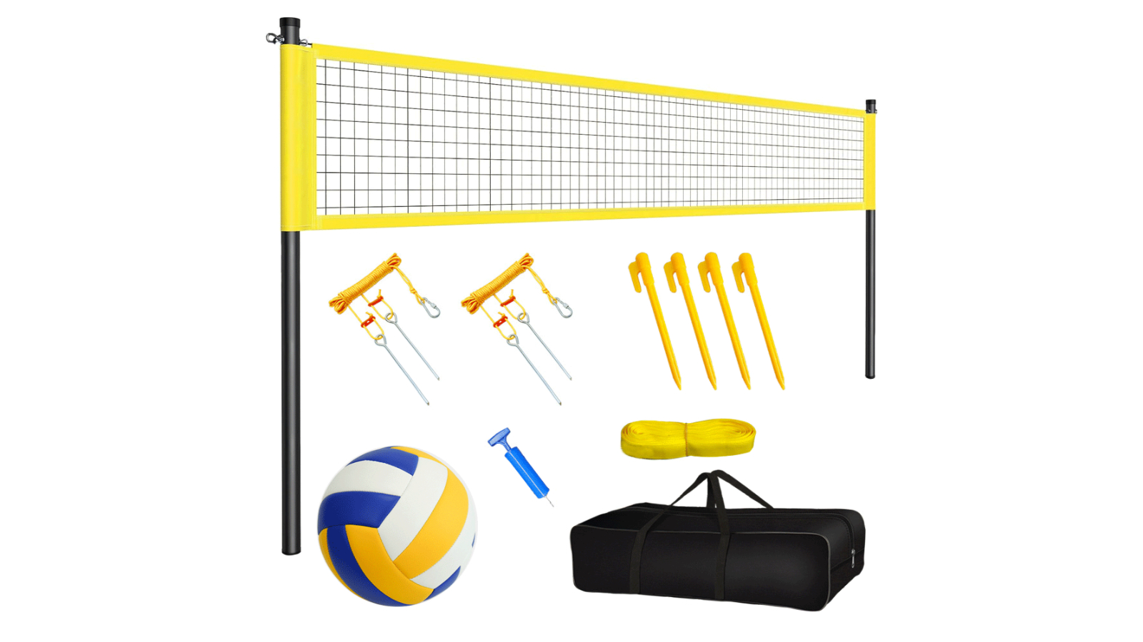 YS Portable Professional Volleyball Net Set with Adjustable Pole and Beach Ball Pump 