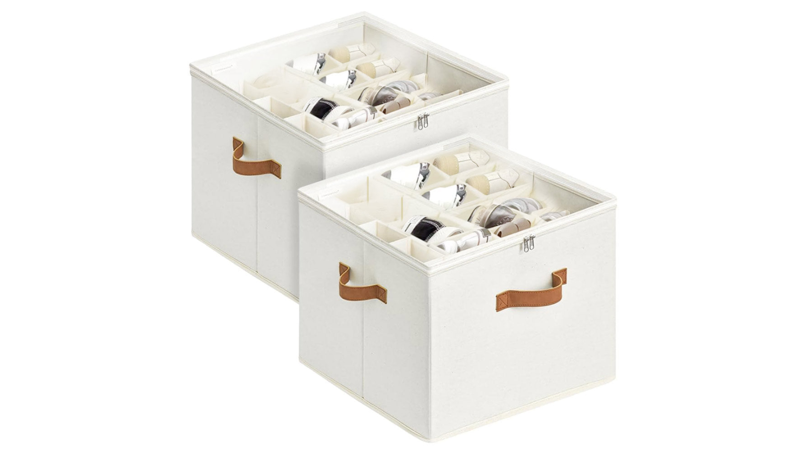 YS Pack of 2 Clear Lid Fabric Zipper Shoe Organizer 