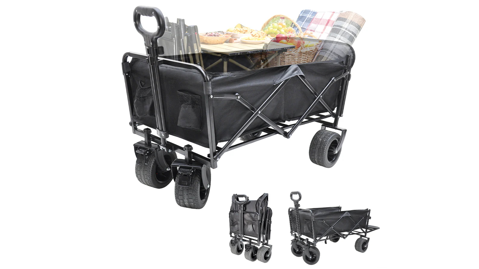 YS Foldable Camping Wagon Utility Cart with 10-inch Wheels and Tailgate