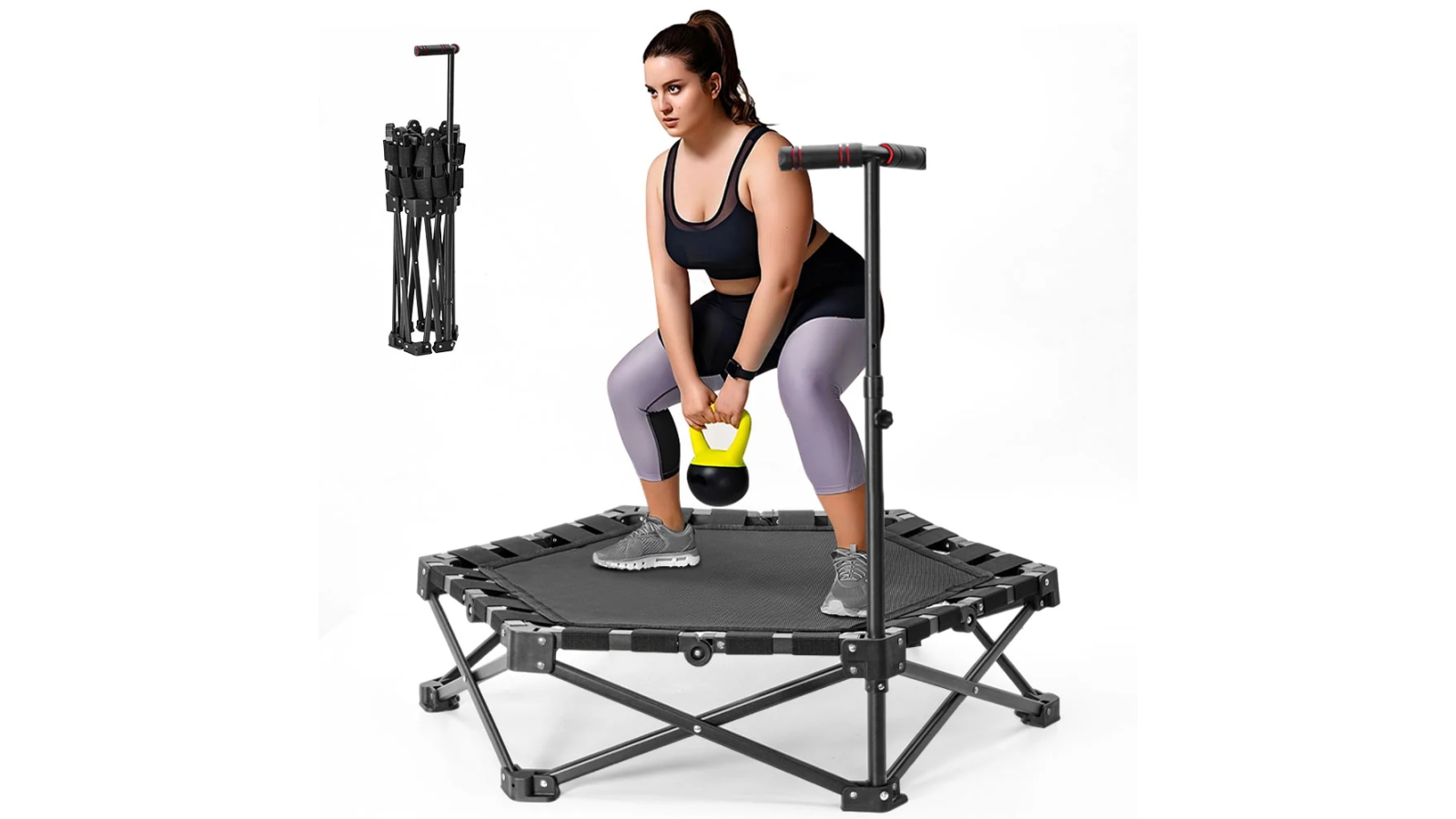 YS Foldable Fitness Rebounder Mini Trampoline with Adjustable Handle