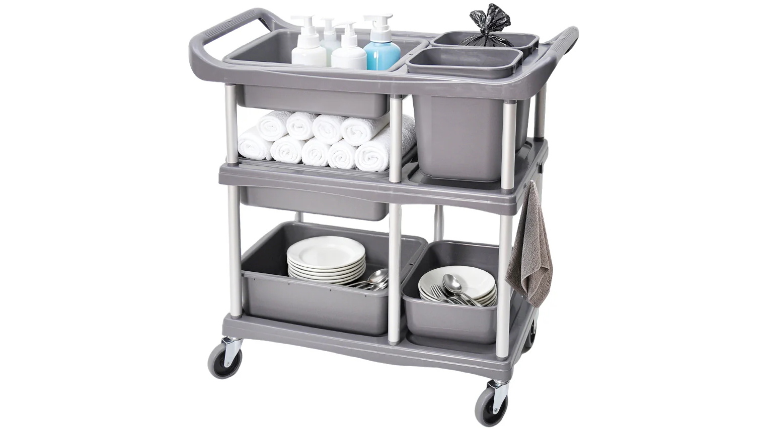 YS 3-Tier Kitchen Trolley with Buckets and Trays