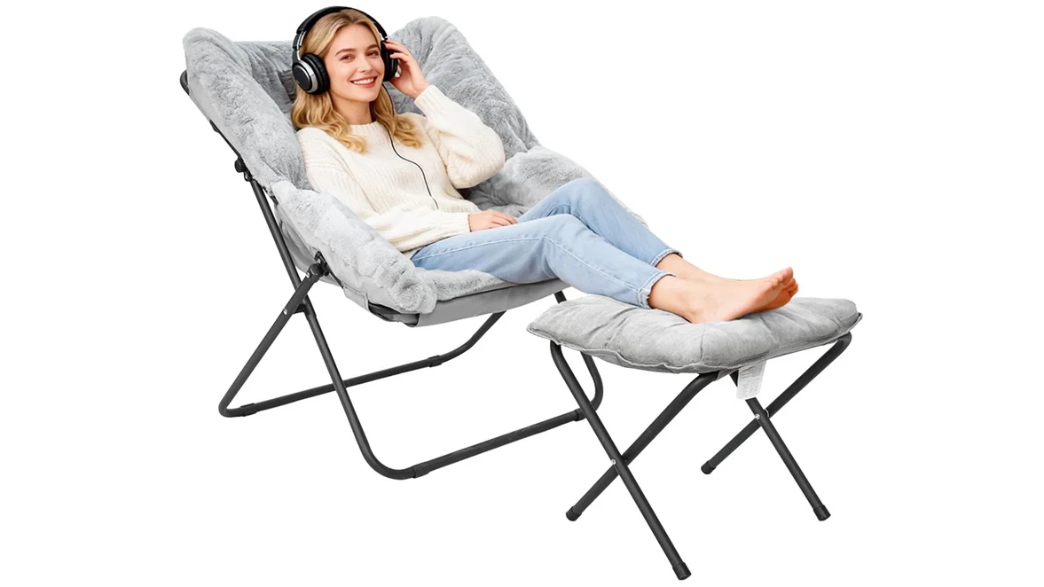 YS Metal Frame Foldable Saucer Chair with Cushion and Footrest Ottoman