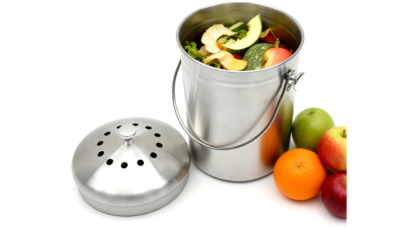 YS 5L Stainless Steel Countertop Compost Bin with Charcoal Caddy