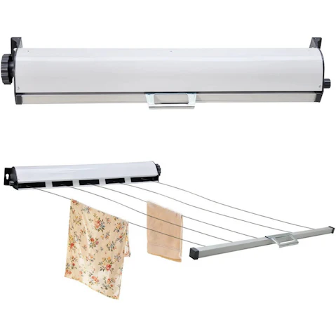 YS 5Line Retractable Clothesline Outdoor Heavy Duty Wall-Mounted Iron Clothes Dryer