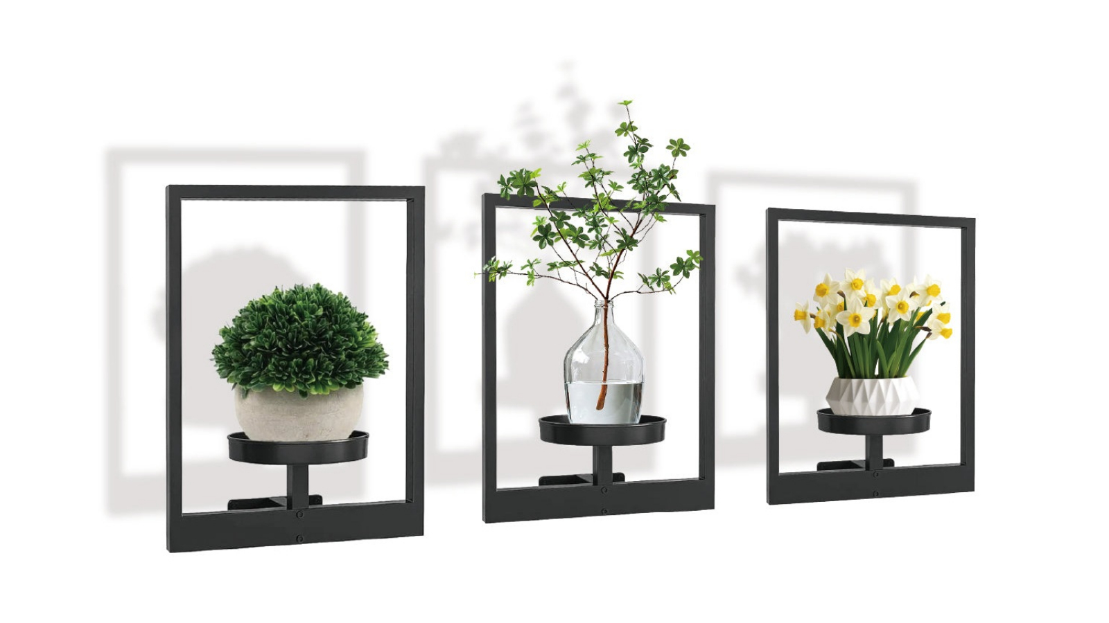 YS 3 Piece 14cm Metal Frame Wall Planter