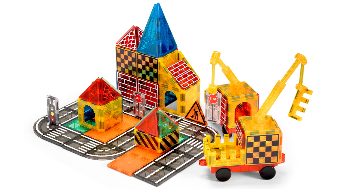 Playpals 60-Pieces Kids Magnetic Tiles Road Set