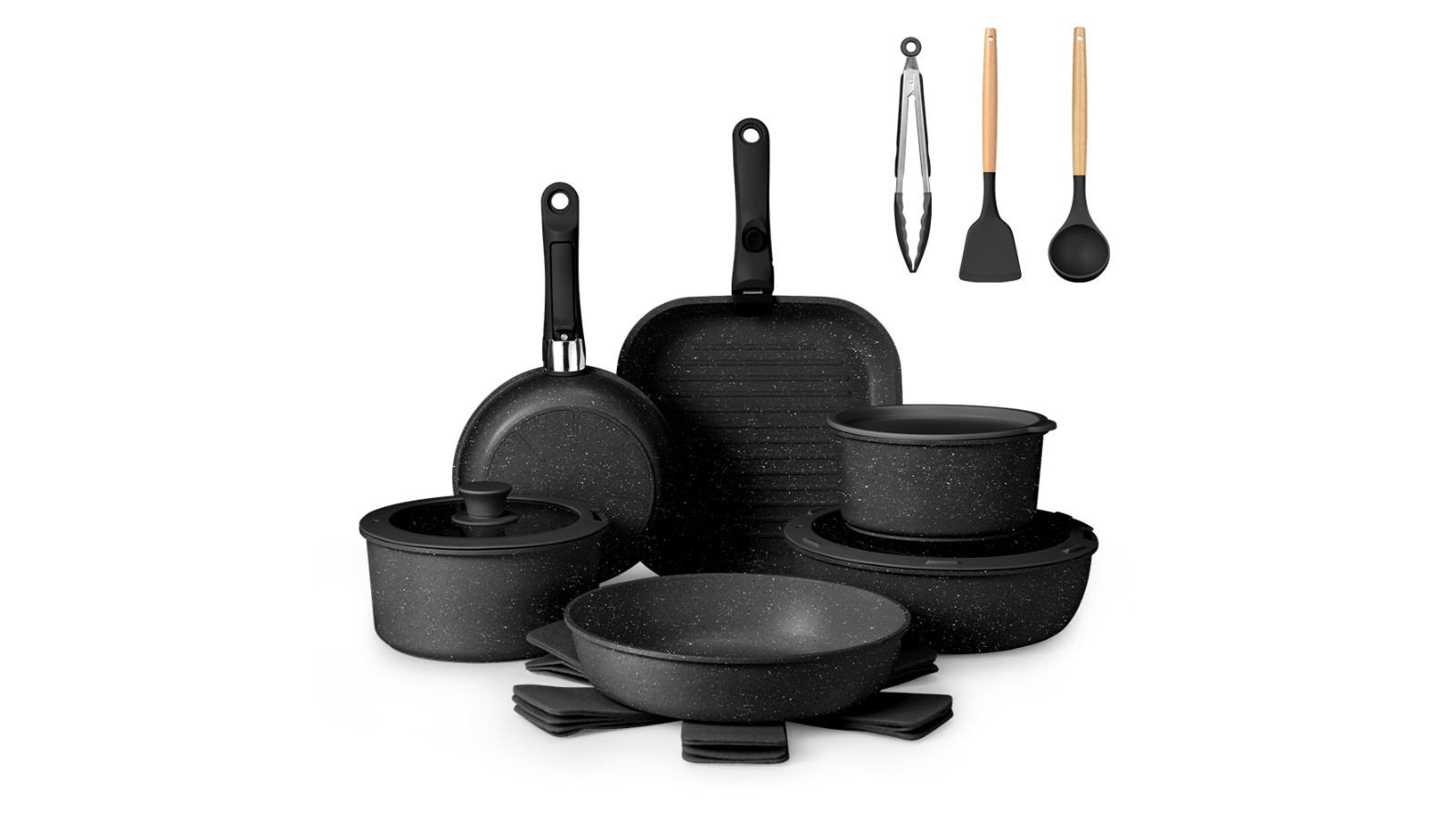 Zuni 20 Piece Non-Stick Pot and Pan - Black