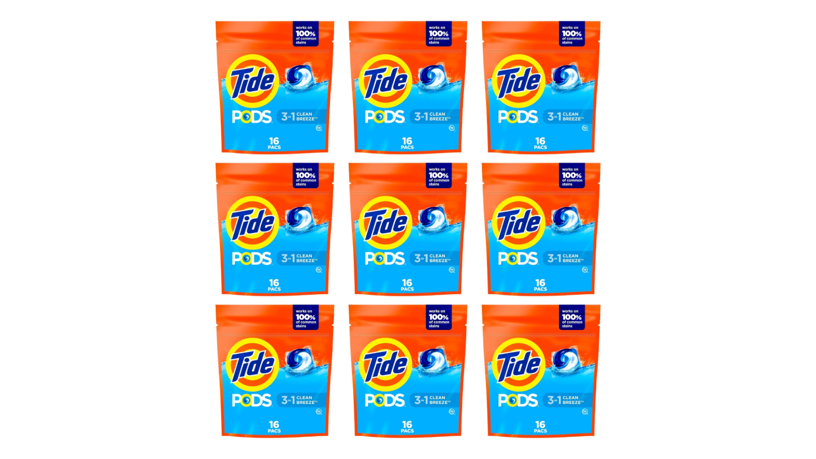 Tide 144 Piece 3-in-1 Clean Breeze Laundry Pod