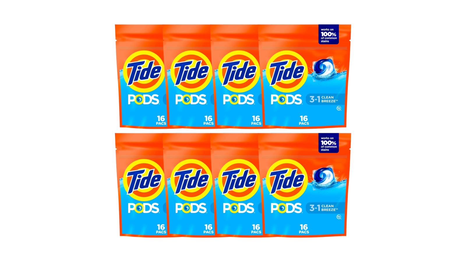 Tide 128 Piece 3-in-1 Clean Breeze Laundry Pod