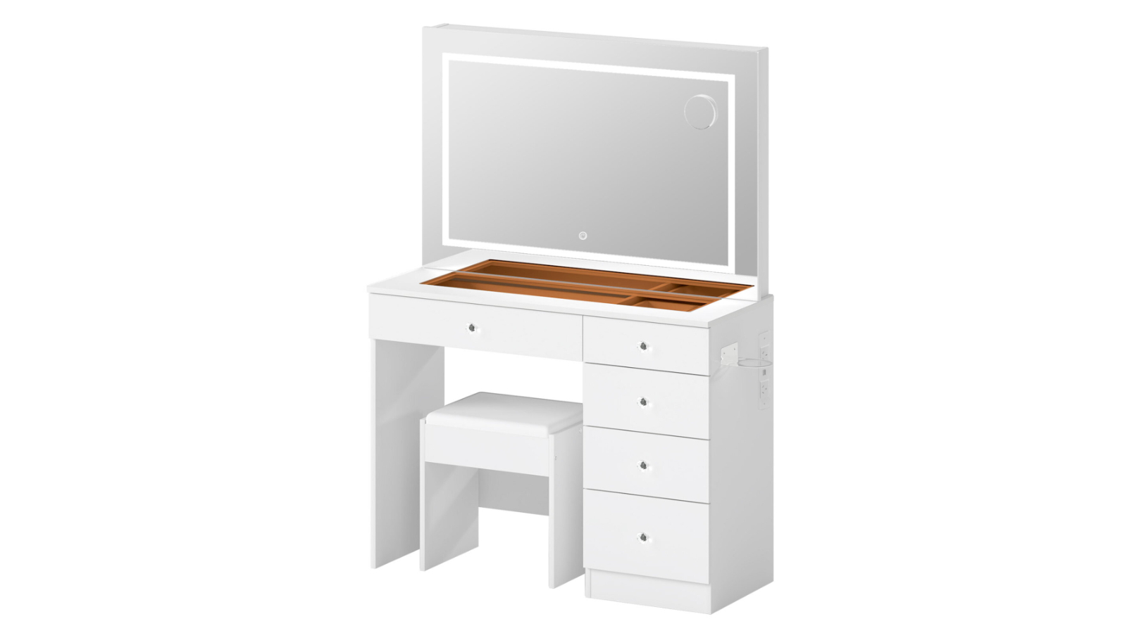 Levede 5-Drawer Stool Storage Dressing Table LED Makeup Mirror Set