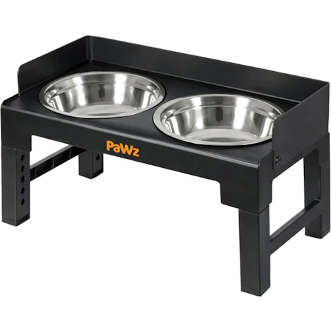 PaWz 6-Height Adjustable Raised Food Water Elevated Bowl Pet Feeder - Grey