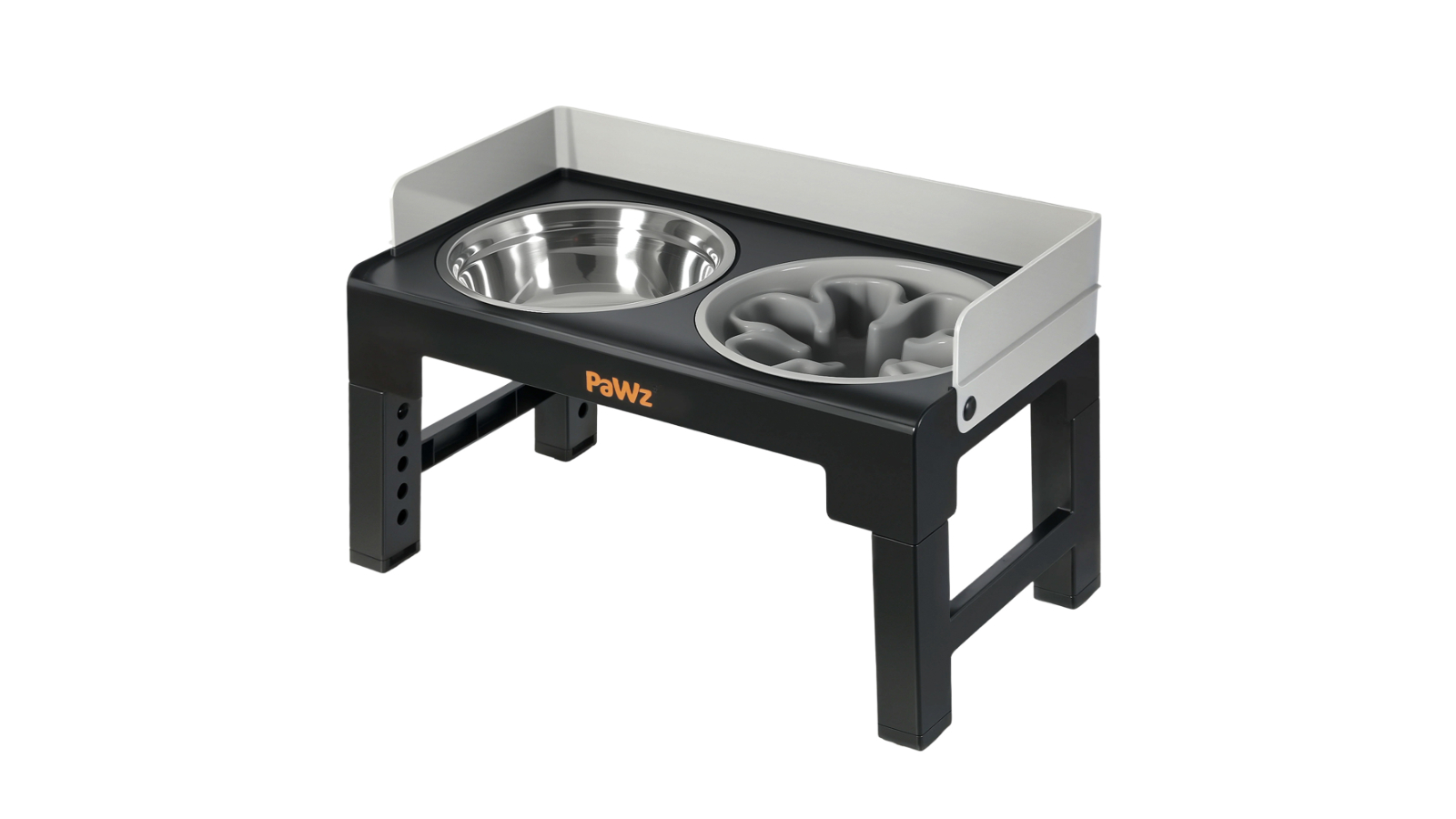 PaWz 6-Height Adjustable Raised Food Water Elevated Bowl Pet Feeder - Black/Grey