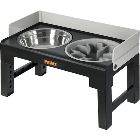 PaWz 6-Height Adjustable Raised Food Water Elevated Bowl Pet Feeder - Black/Grey