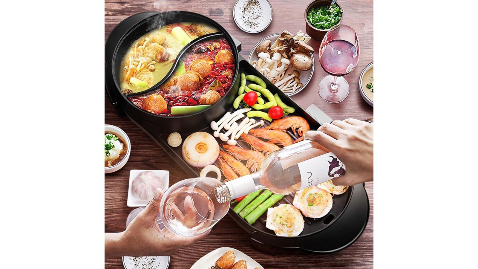 SOGA 2in1 Electric NonStick BBQ Teppanyaki Grill Plate Steamboat