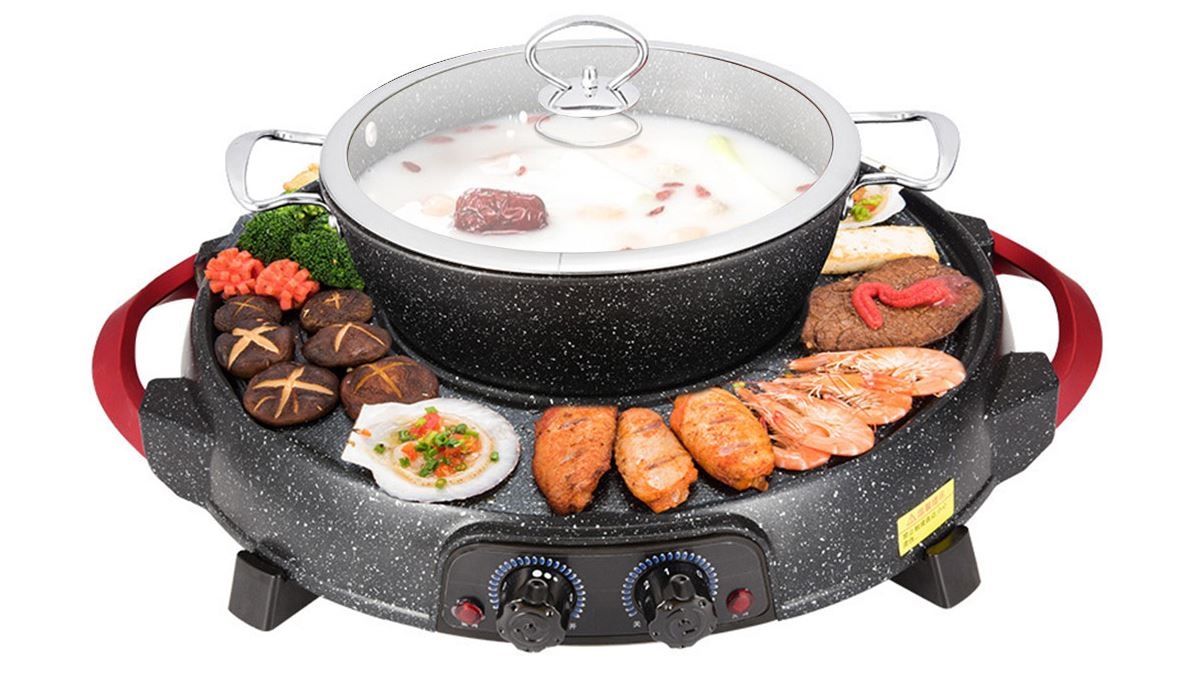 SOGA 2-in-1 Electric Stone Coated Teppanyaki Grill Plate Steamboat Hotpot