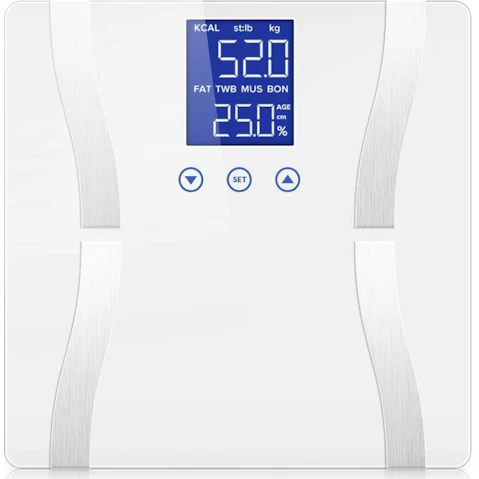 SOGA Glass LCD Digital Body Fat Electronic Weighing Scales - White