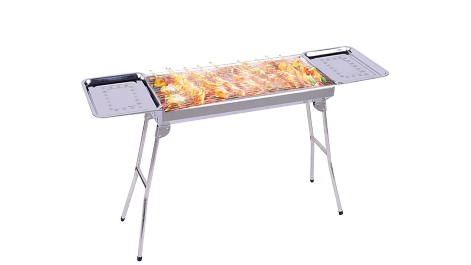 SOGA Skewers Grill with Side Tray Portable Stainless Steel Charcoal BBQ Outdoor for 6-8 Persons