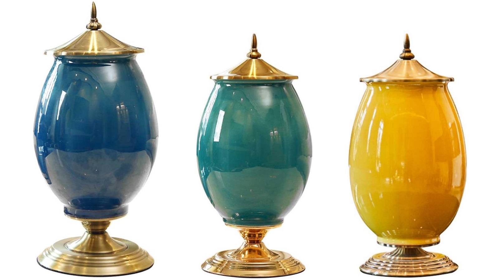 SOGA 40.5cm Ceramic Oval Flower Vase with Gold Metal Base