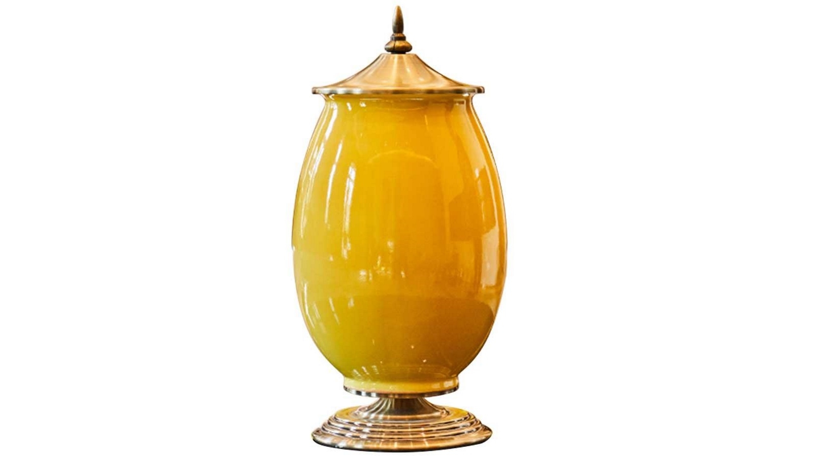 SOGA 40.5cm Ceramic Oval Flower Vase with Gold Metal Base - Yellow