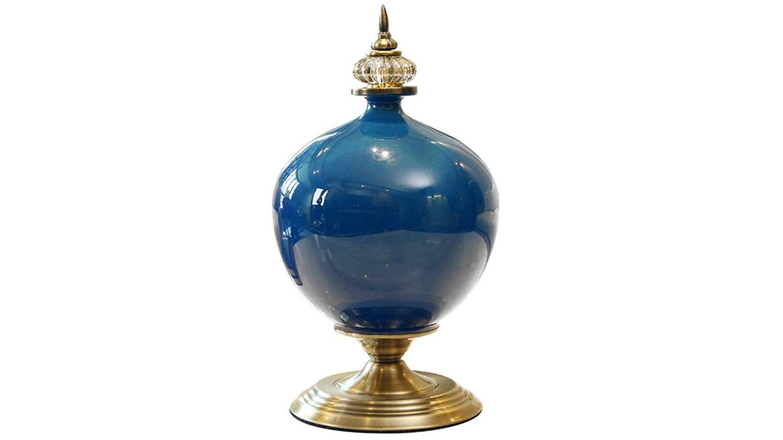 SOGA 38cm Ceramic Oval Decorative Vase with Gold Metal Base - Dark Blue