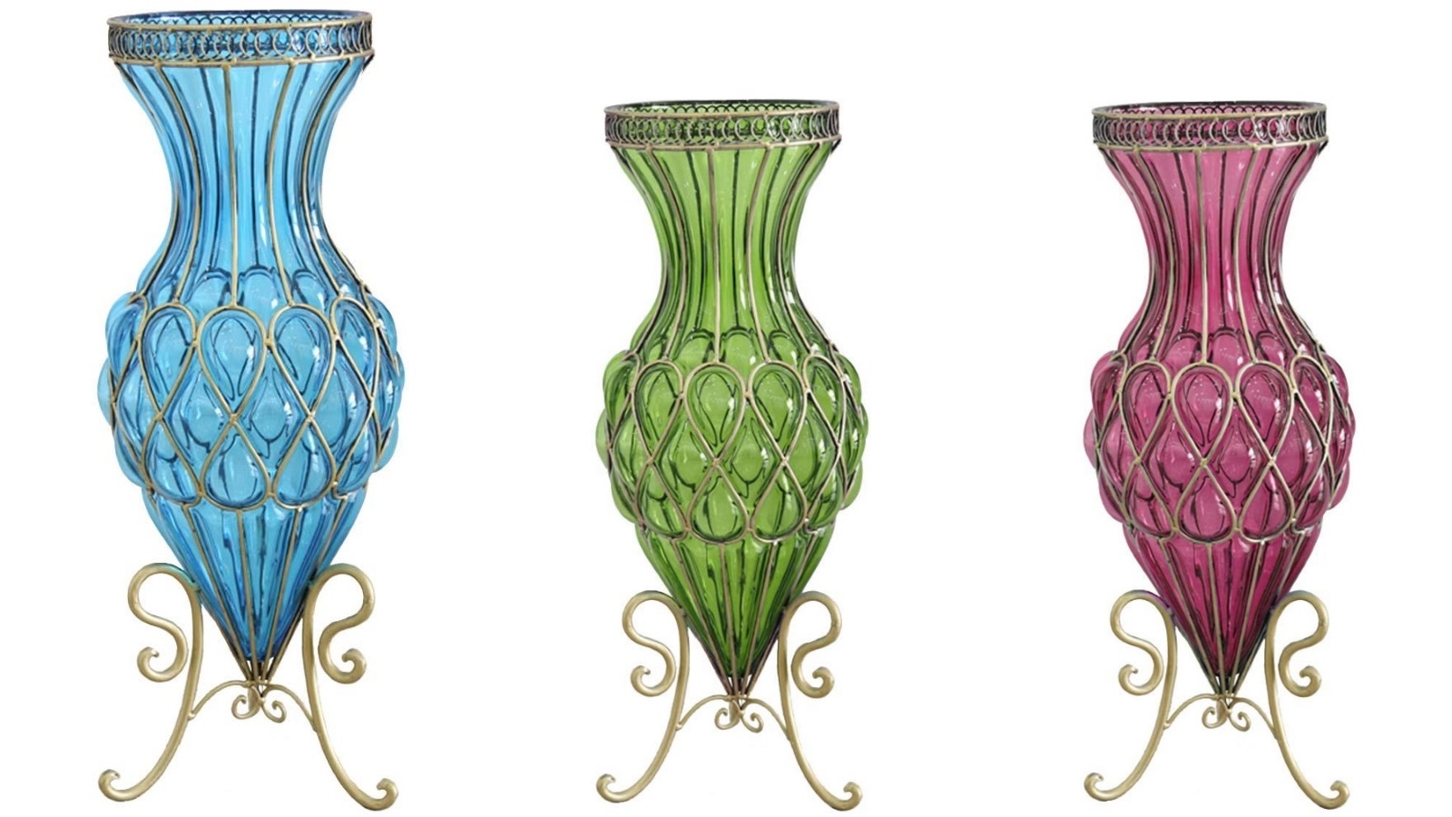 SOGA 65cm Glass Tall Floor Vase with Metal Flower Stand
