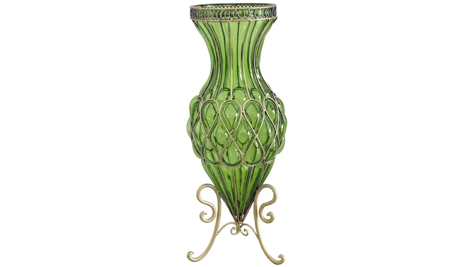 SOGA 65cm Glass Tall Floor Vase with Metal Flower Stand - Green