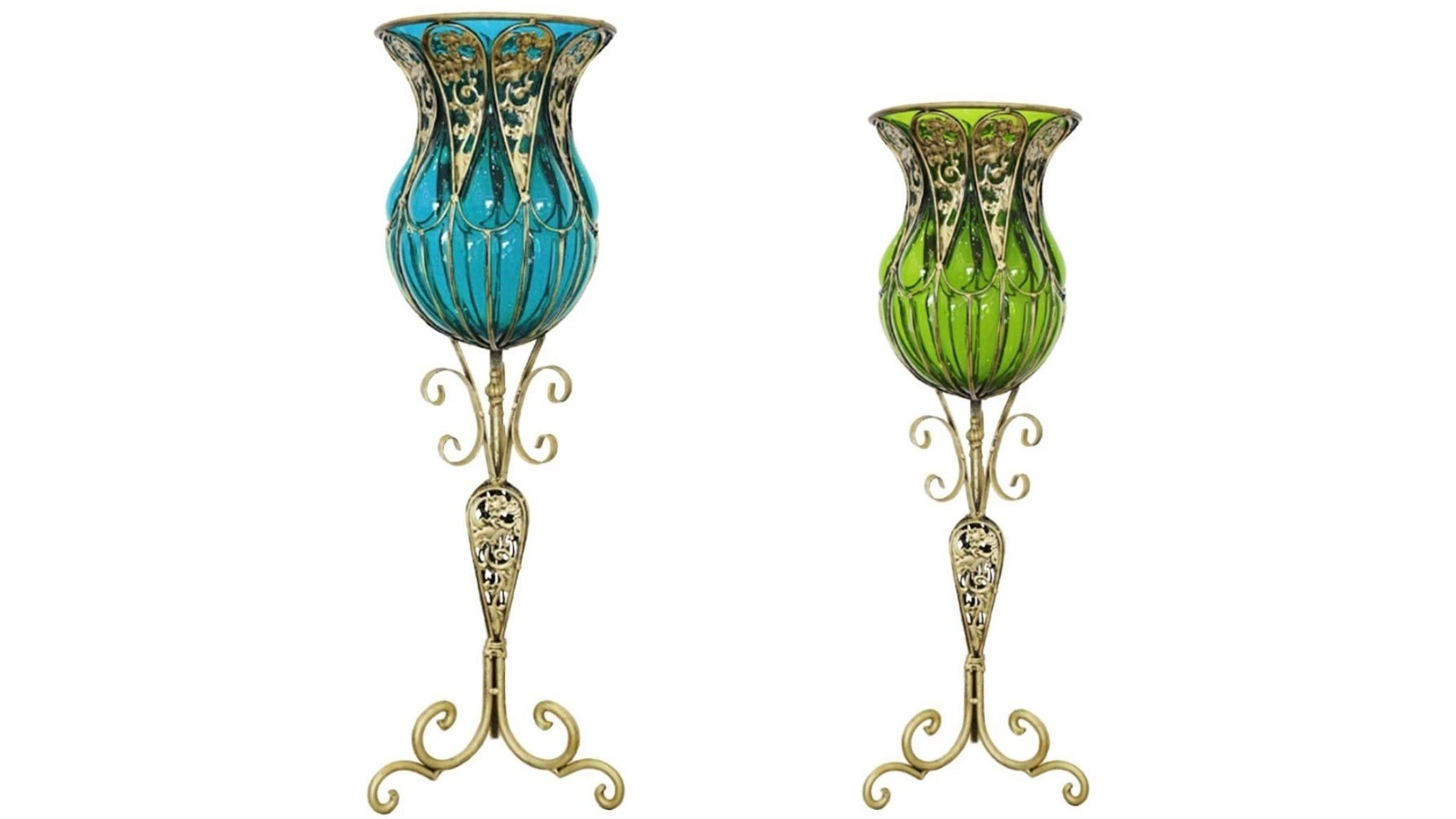 SOGA 85cm Glass Tall Floor Vase with Metal Flower Stand