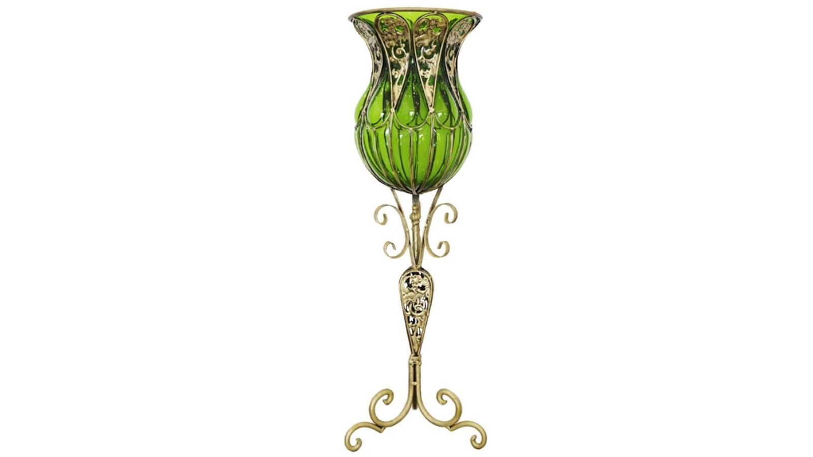 SOGA 85cm Glass Tall Floor Vase with Metal Flower Stand - Green
