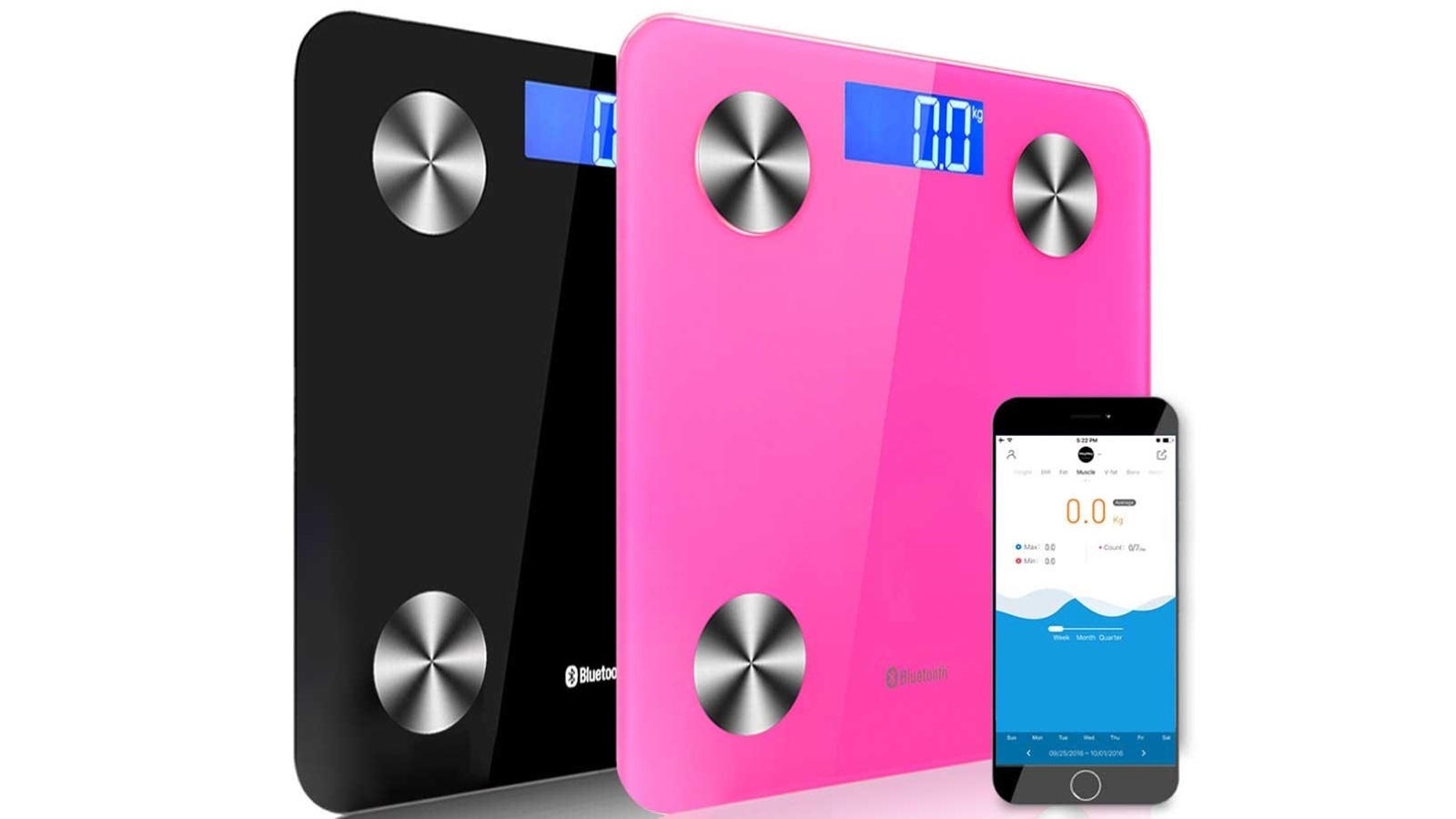 SOGA 2x Wireless Bluetooth Digital Body Fat Scale - Black/Pink