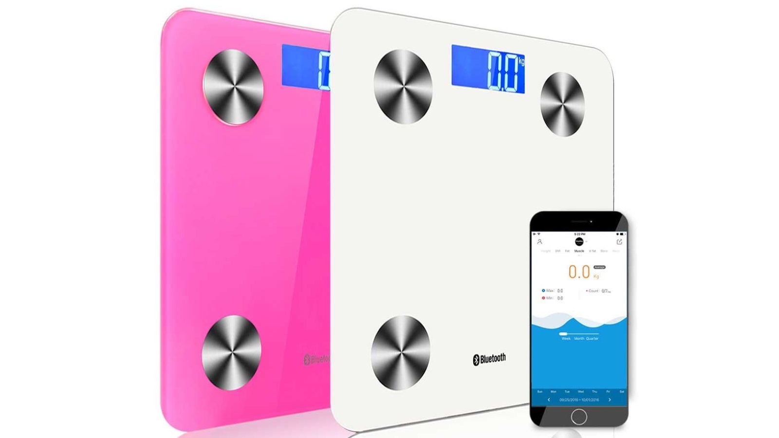 SOGA 2x Wireless Bluetooth Digital Body Fat Scale - White/Pink
