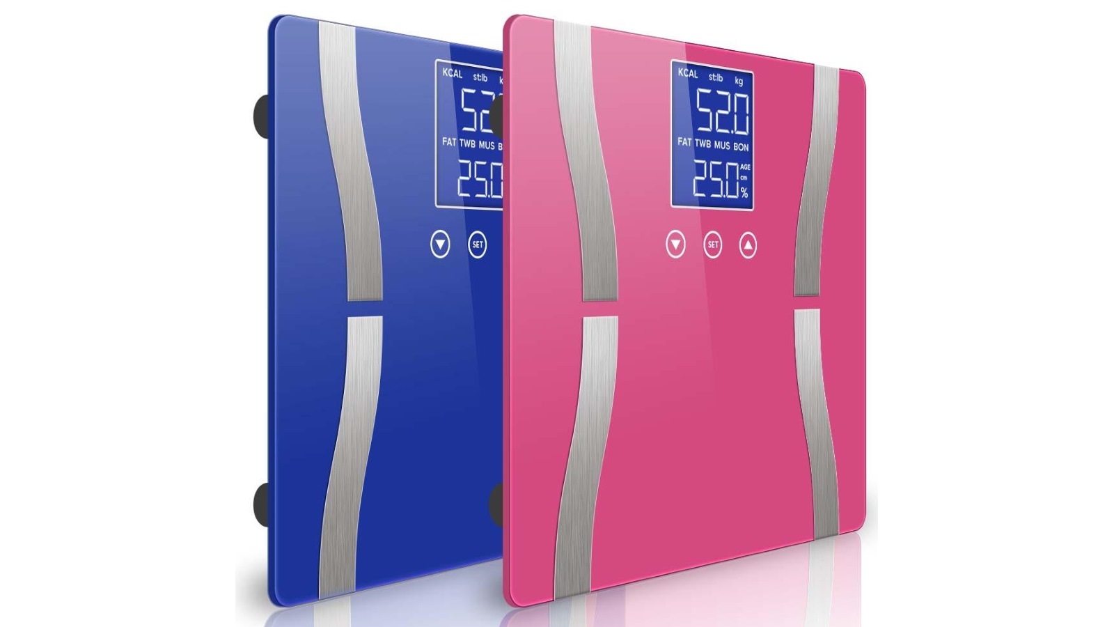 SOGA 2x Glass LCD Digital Body Fat Electronic Weighing Scales - Blue/Pink