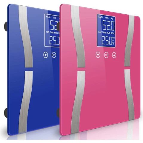 SOGA 2x Glass LCD Digital Body Fat Electronic Weighing Scales - Blue/Pink