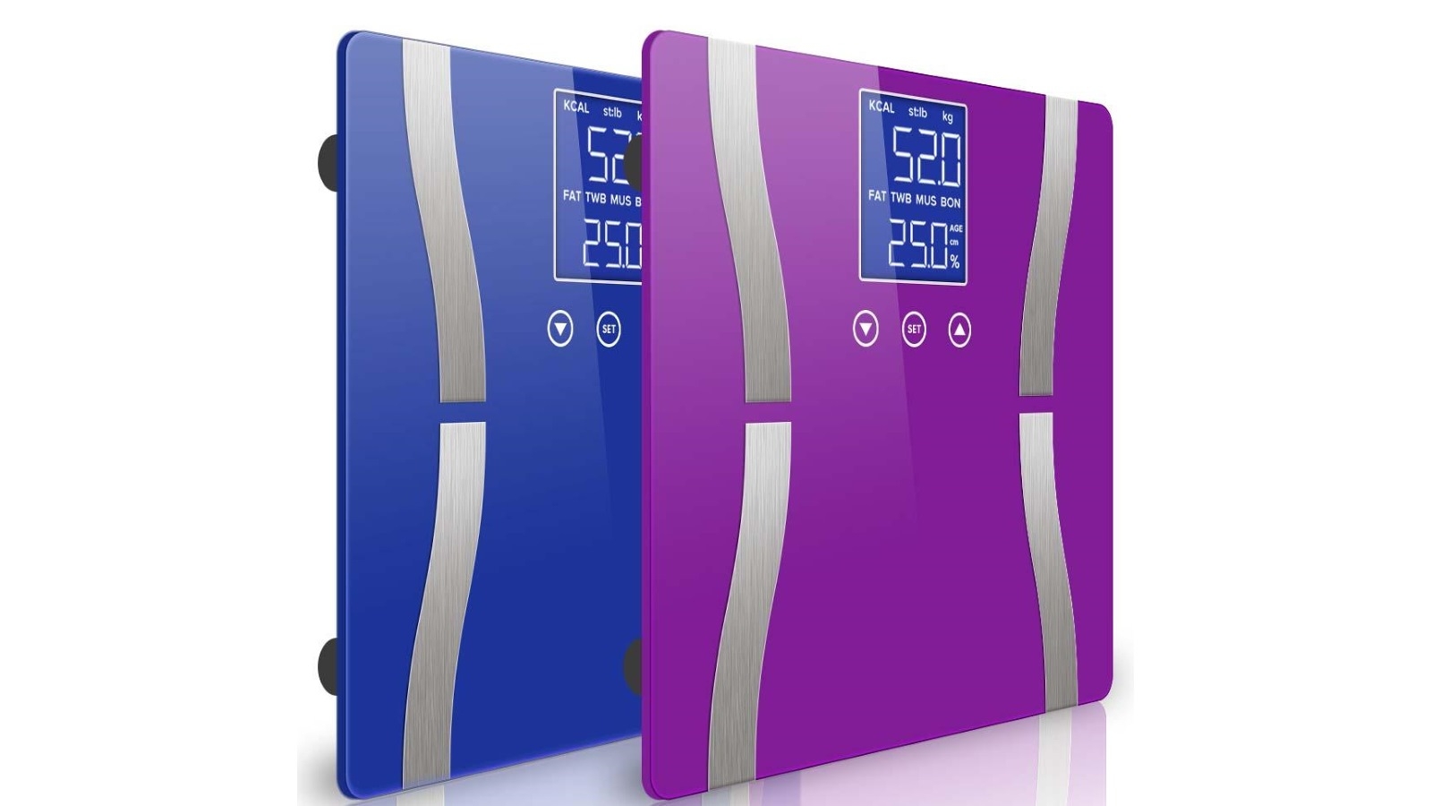 SOGA 2x Glass LCD Digital Body Fat Electronic Weighing Scales - Blue/Purple