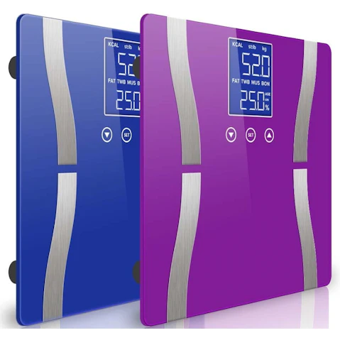 SOGA 2x Glass LCD Digital Body Fat Electronic Weighing Scales - Blue/Purple