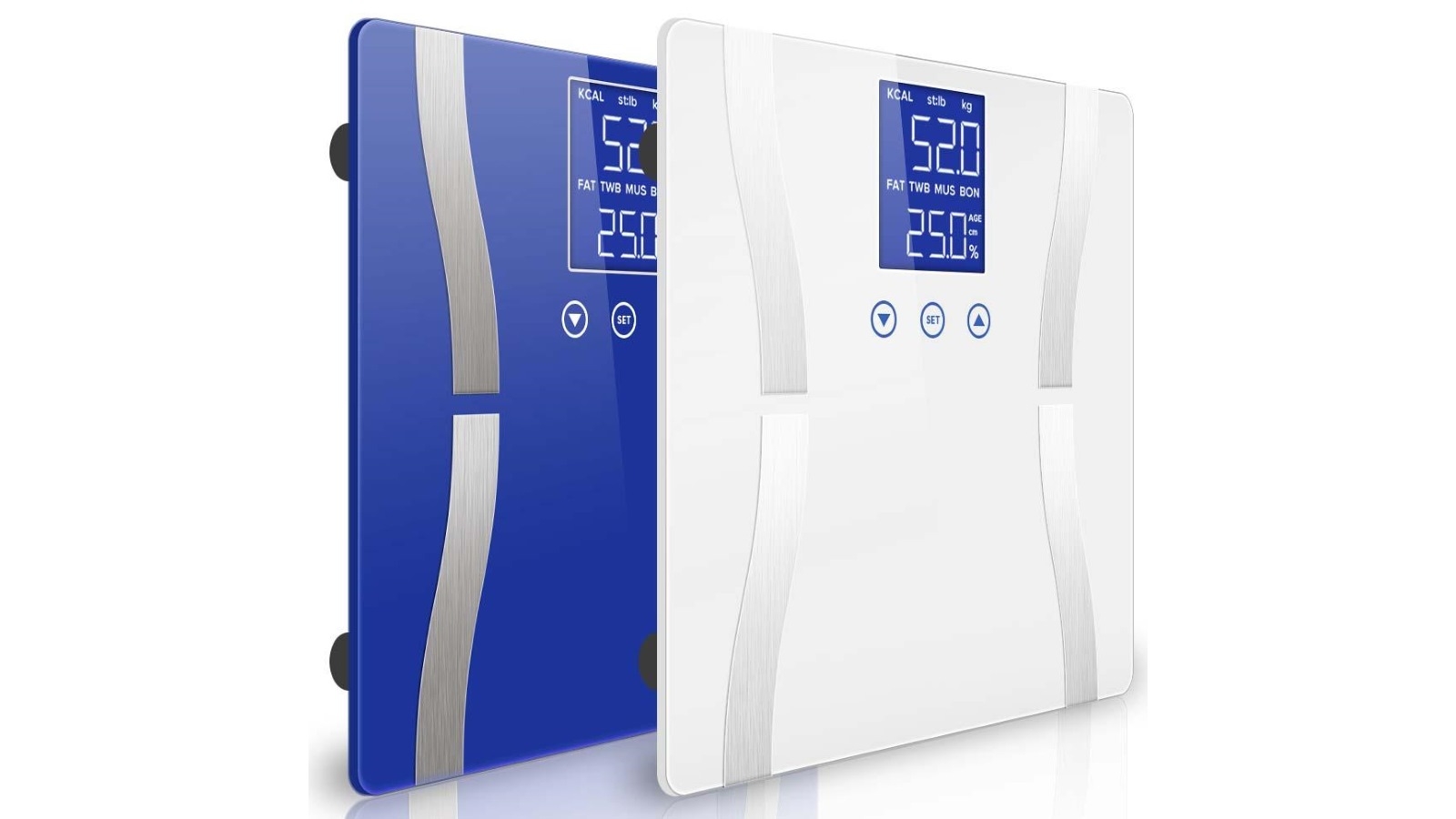 SOGA 2x Glass LCD Digital Body Fat Electronic Weighing Scales - Blue/White