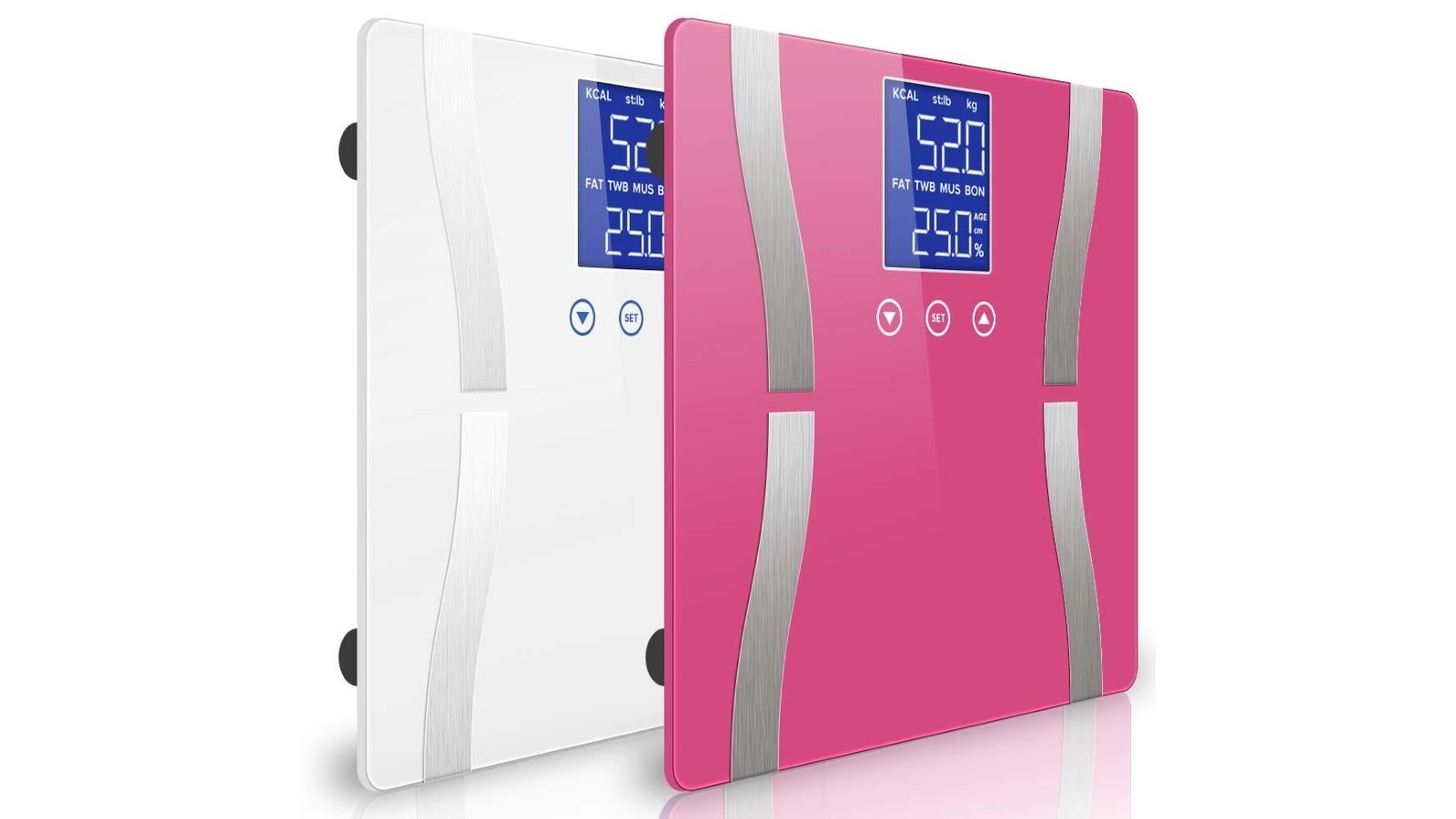 SOGA 2x Glass LCD Digital Body Fat Electronic Weighing Scales - Pink/White