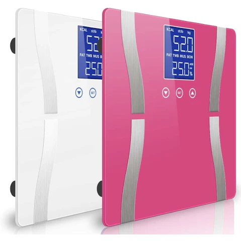 SOGA 2x Glass LCD Digital Body Fat Electronic Weighing Scales - Pink/White