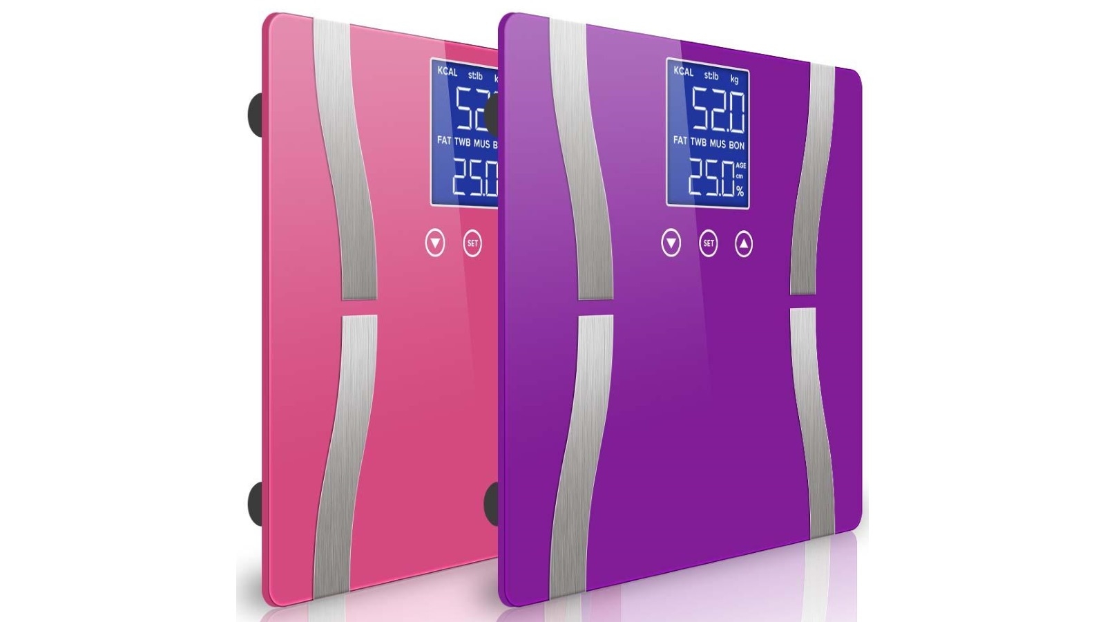 SOGA 2x Glass LCD Digital Body Fat Electronic Weighing Scales - Purple/Pink