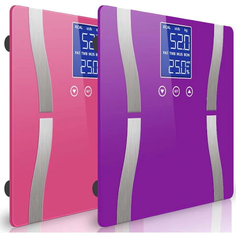 SOGA 2x Glass LCD Digital Body Fat Electronic Weighing Scales - Purple/Pink