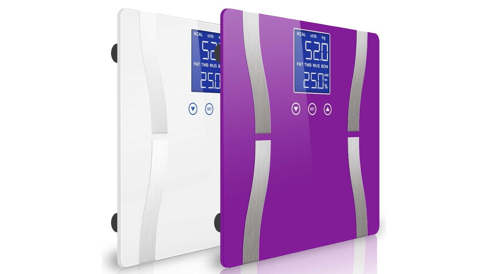 SOGA 2x Glass LCD Digital Body Fat Electronic Weighing Scales Purple/White Harvey Norman