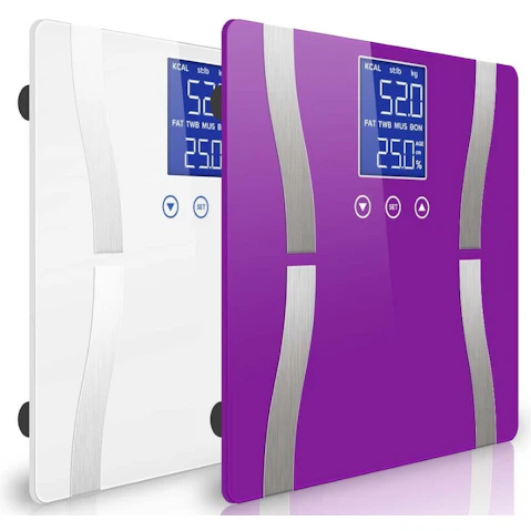 SOGA 2x Glass LCD Digital Body Fat Electronic Weighing Scales - Purple/White