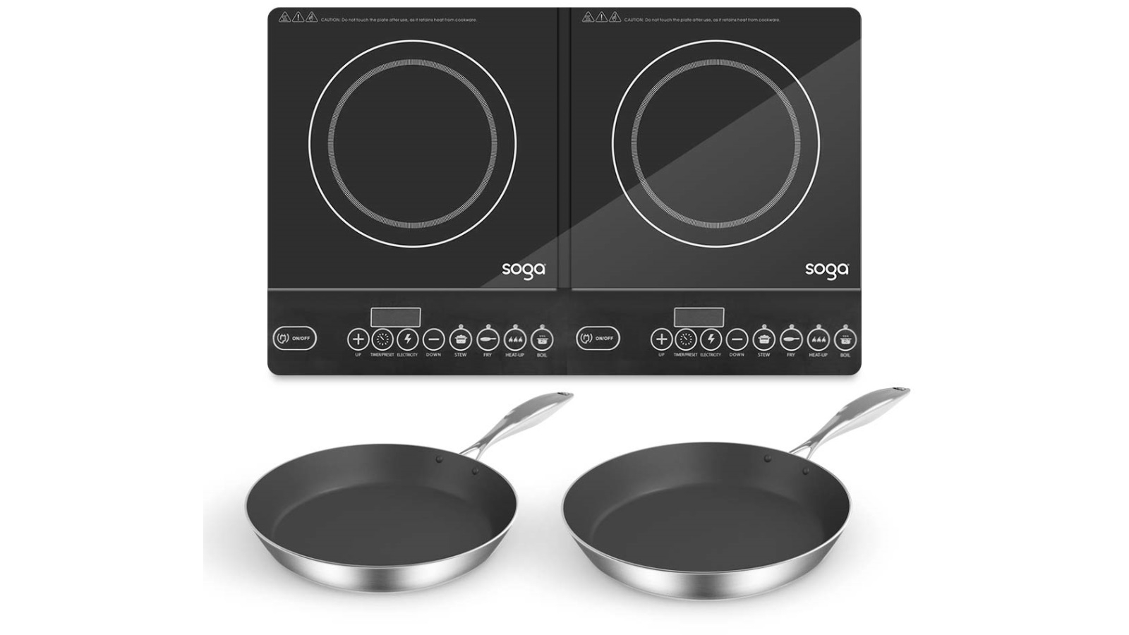 SOGA Dual Burners Cooktop Stove with 20cm and 26cm Induction Frying Pan Skillet